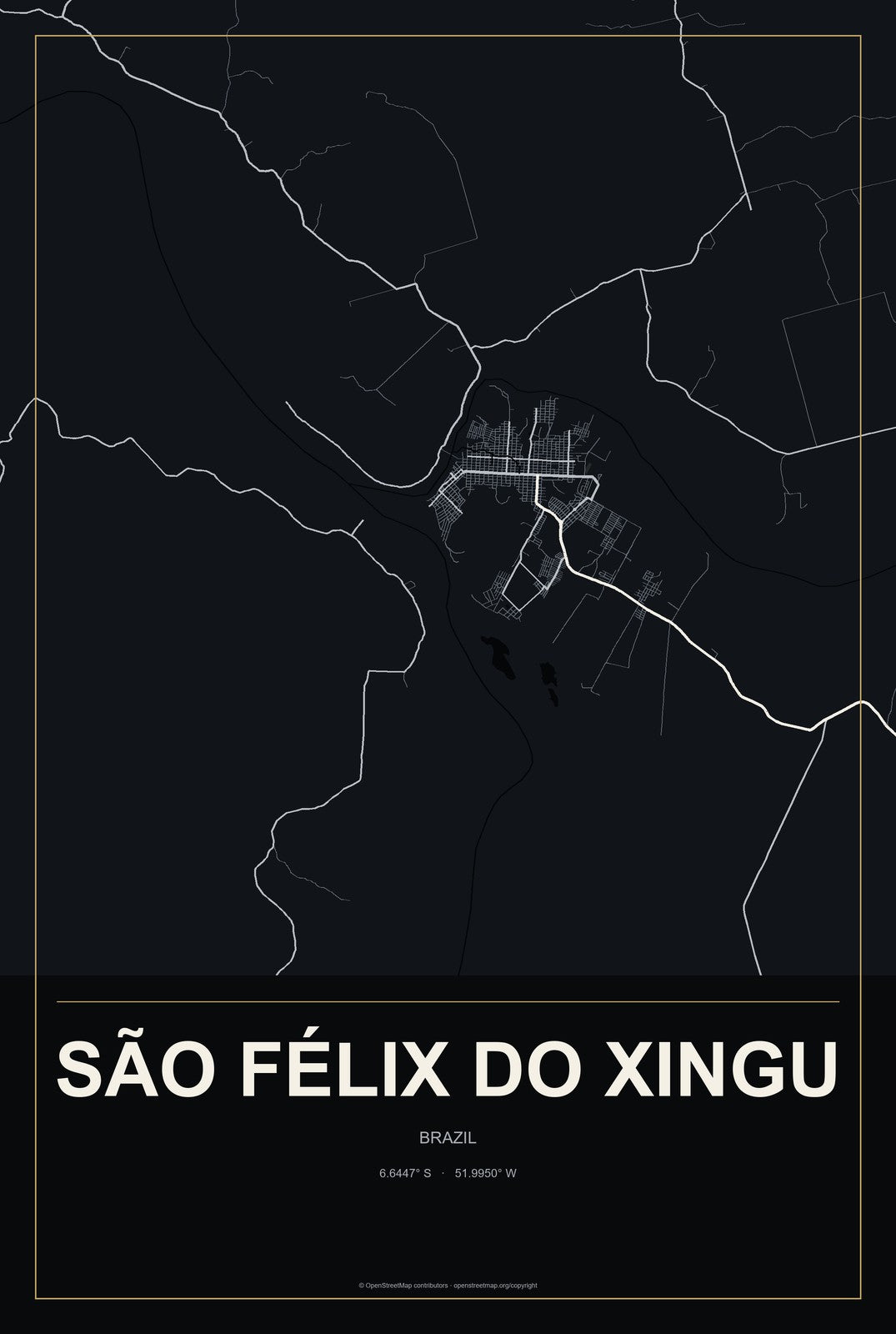 São Félix do Xingu, Brazil City Map Aluminum Sign in Metropolitan Noir style