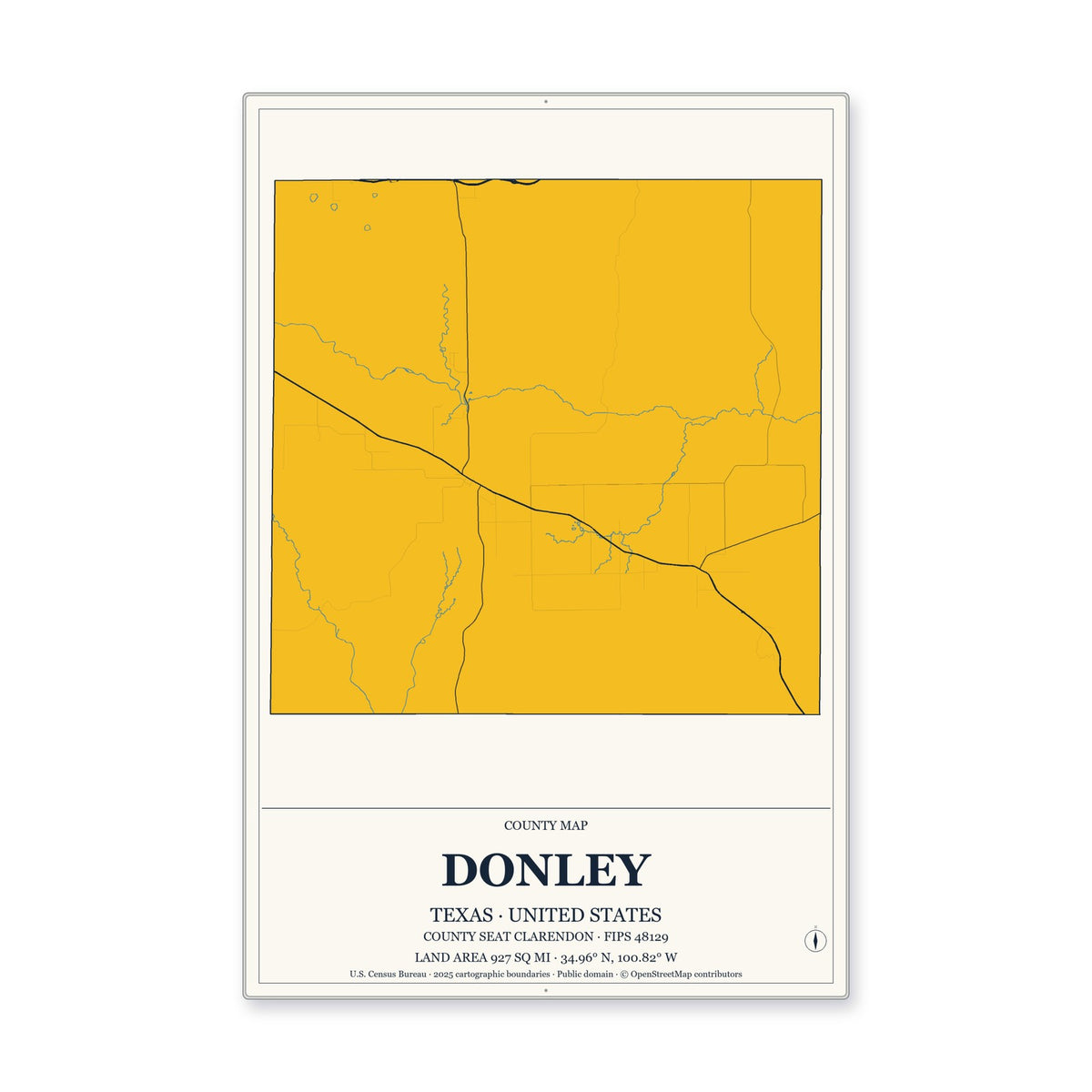 Donley County, Texas Map Aluminum Sign in Citrine Modern style
