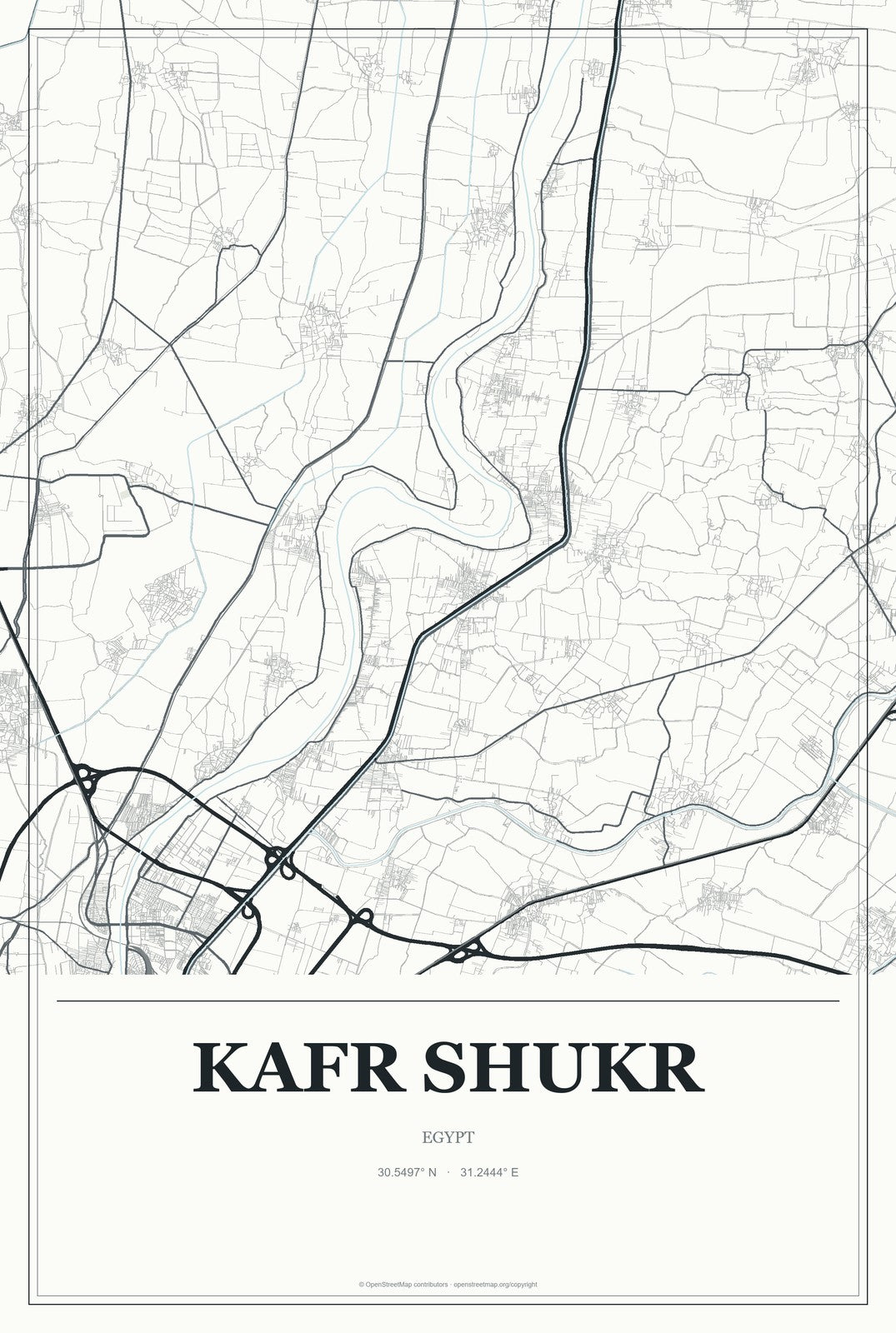 Kafr Shukr, Egypt City Map Aluminum Sign in Gallery Air style