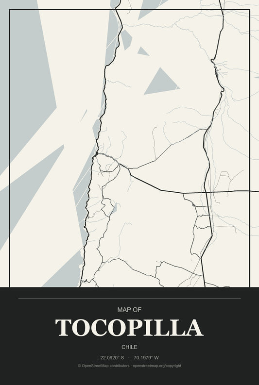 Tocopilla, Chile City Map Aluminum Sign in Museum Plaque style