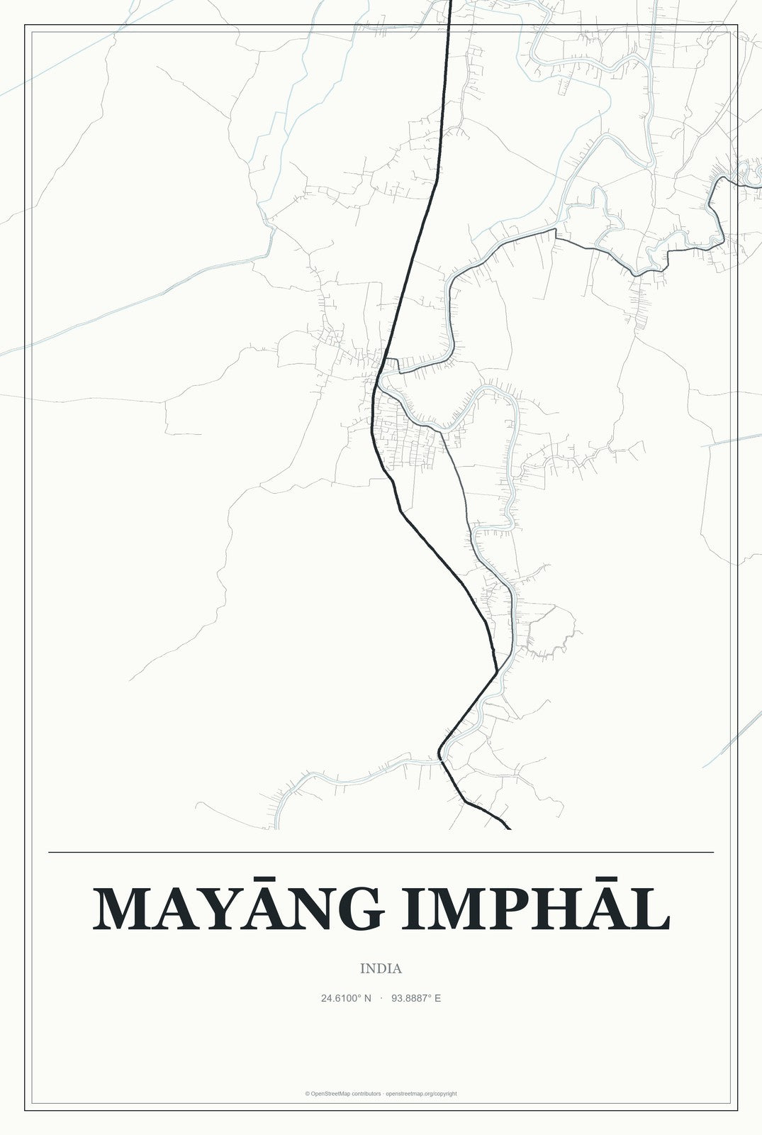 Mayāng Imphāl, India City Map Aluminum Sign in Gallery Air style