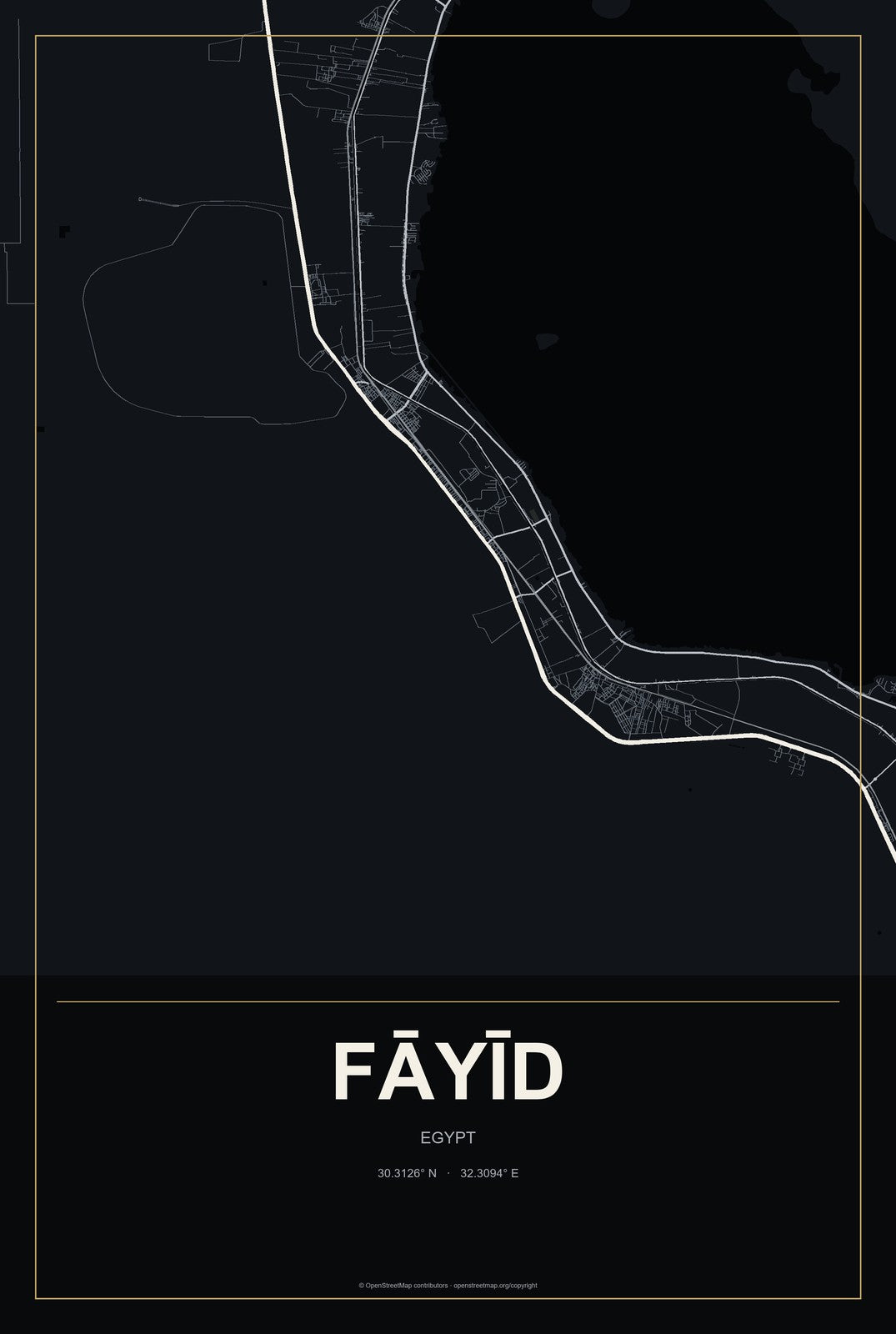 Fāyīd, Egypt City Map Aluminum Sign in Metropolitan Noir style