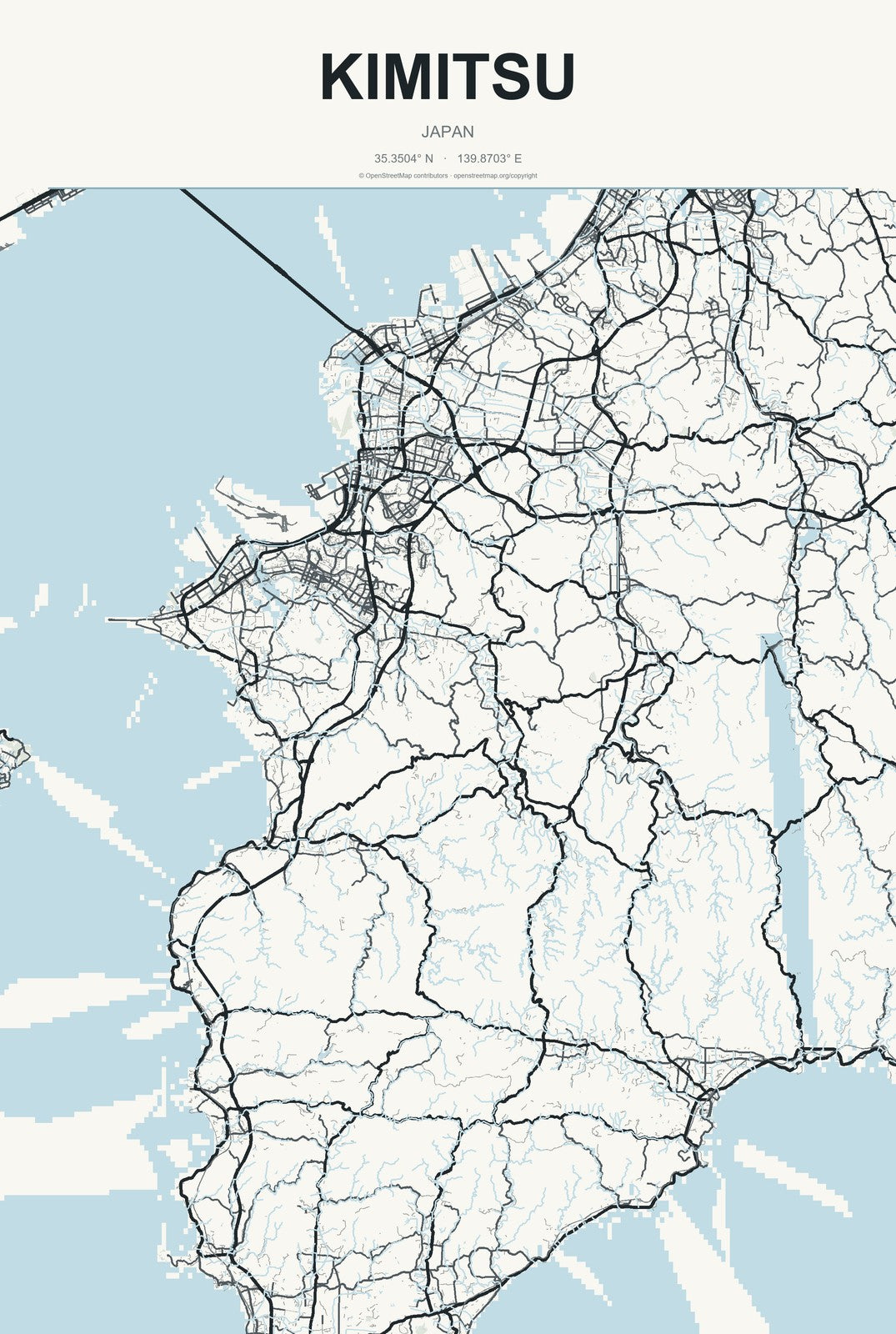 Kimitsu, Japan City Map Aluminum Sign in Headline Atlas style
