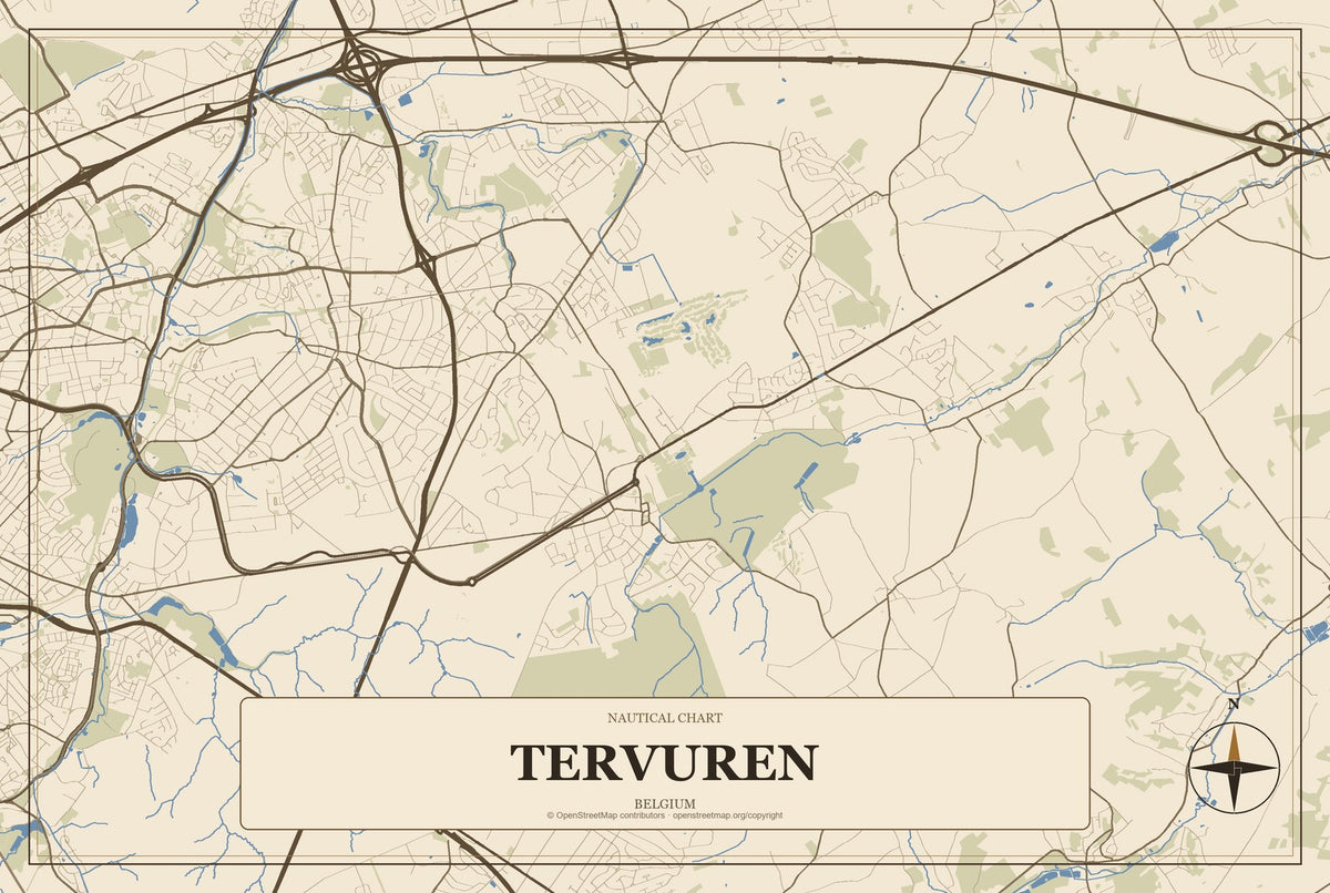 Tervuren, Belgium City Map Aluminum Sign in Heritage Nautical style