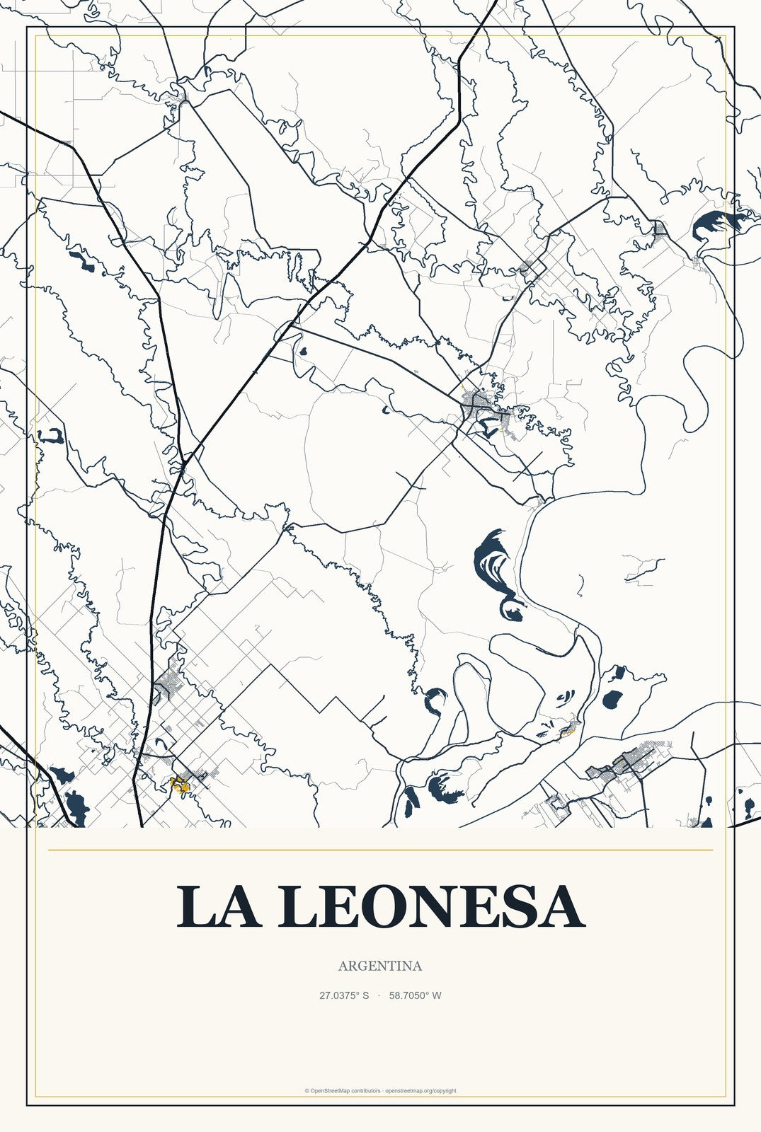La Leonesa, Argentina City Map Aluminum Sign in Citrine Modern style