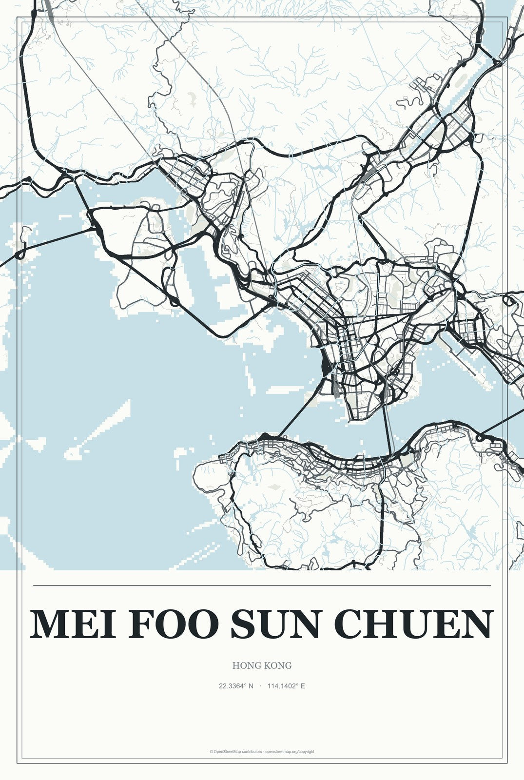 Mei Foo Sun Chuen, Hong Kong City Map Aluminum Sign in Gallery Air style