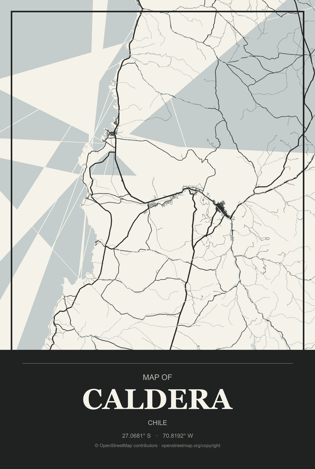 Caldera, Chile City Map Aluminum Sign in Museum Plaque style