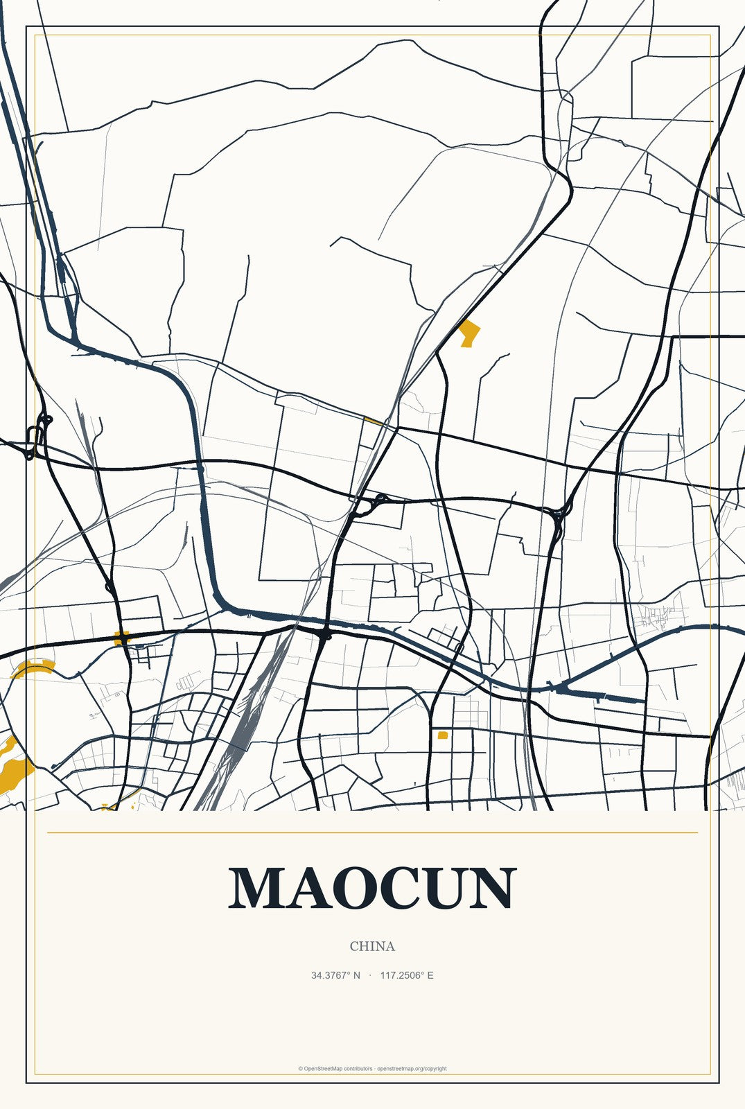 Maocun, China City Map Aluminum Sign in Citrine Modern style