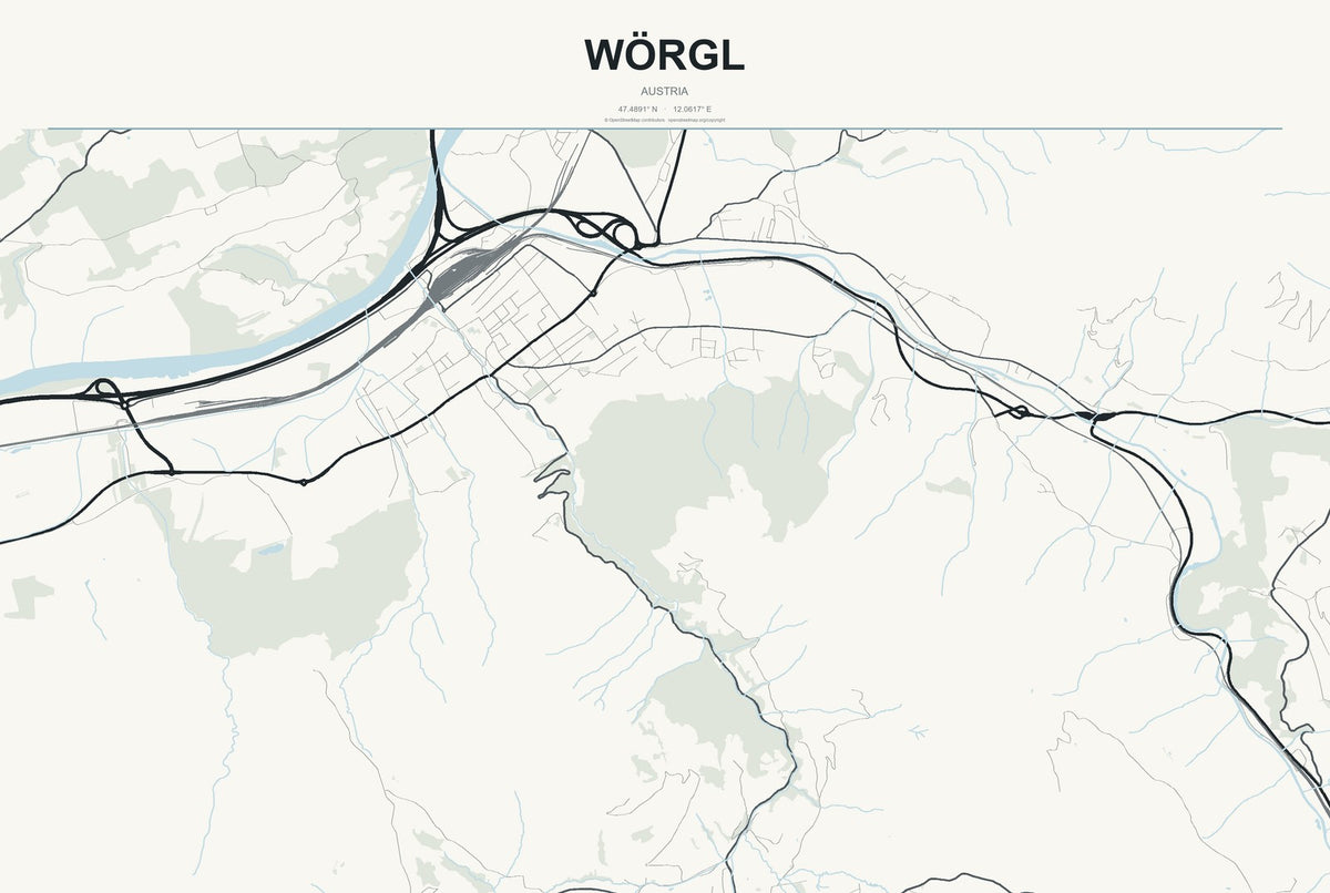 Wörgl, Austria City Map Aluminum Sign in Headline Atlas style