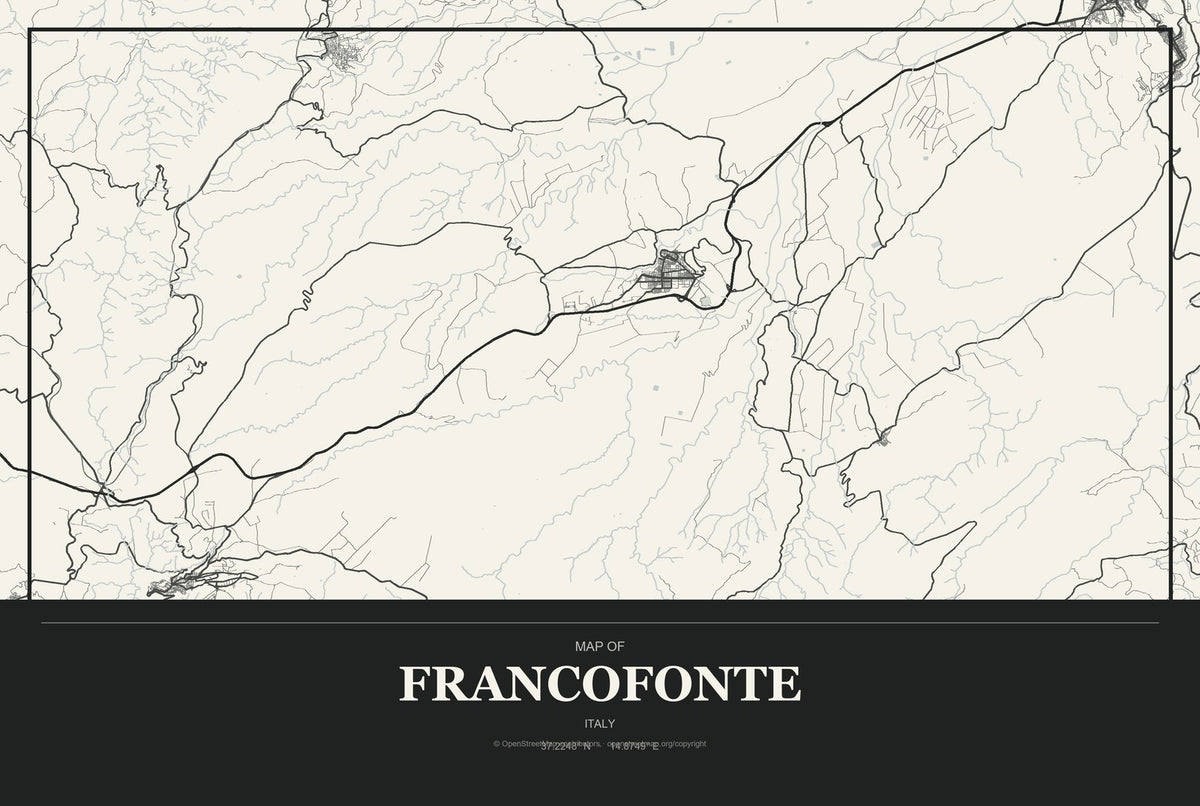 Francofonte, Italy City Map Aluminum Sign in Museum Plaque style