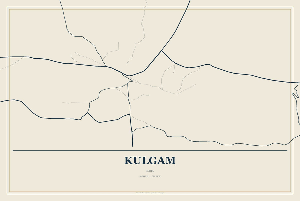Kulgam, India City Map Aluminum Sign in Coastal Cutout style