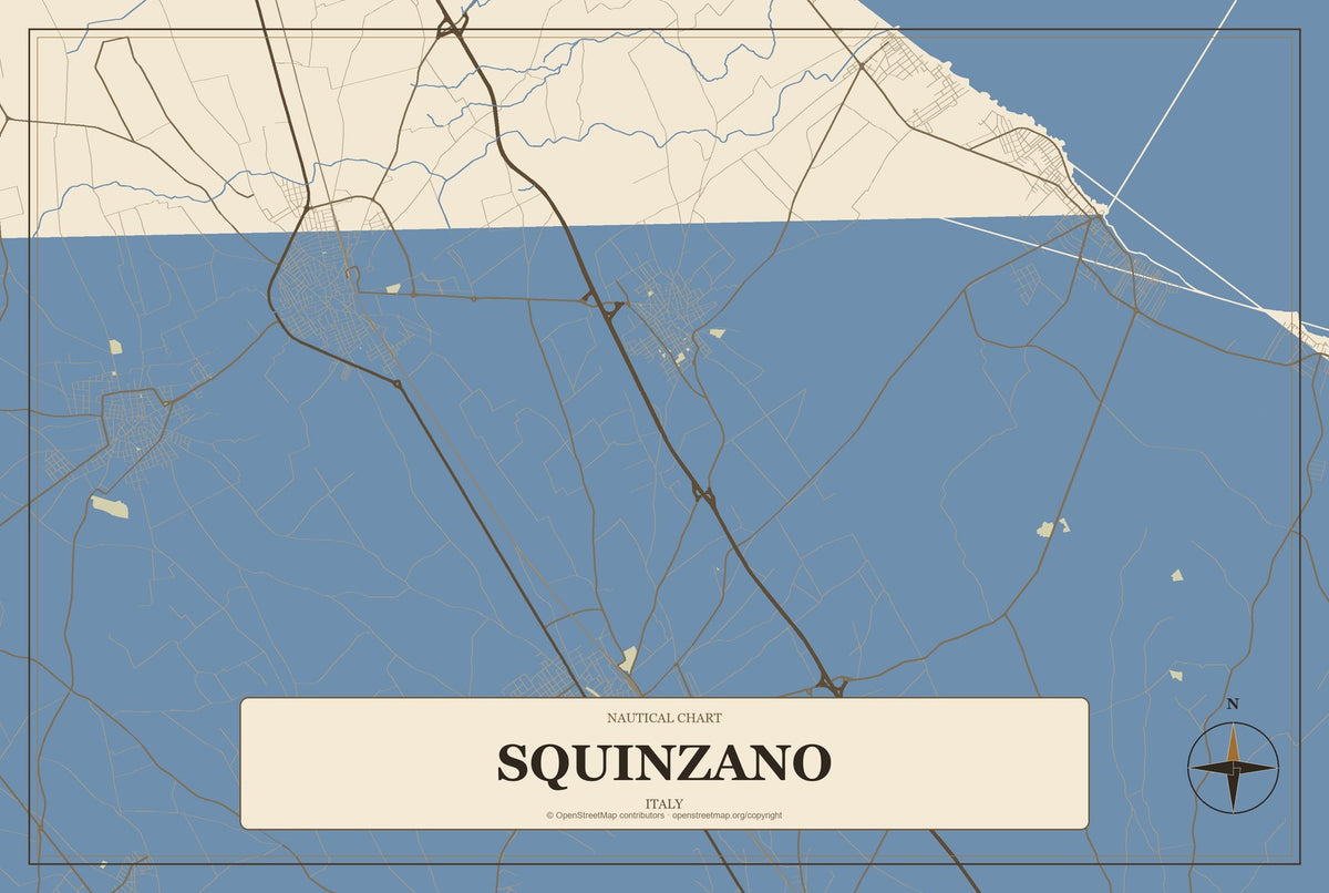 Squinzano, Italy City Map Aluminum Sign in Heritage Nautical style