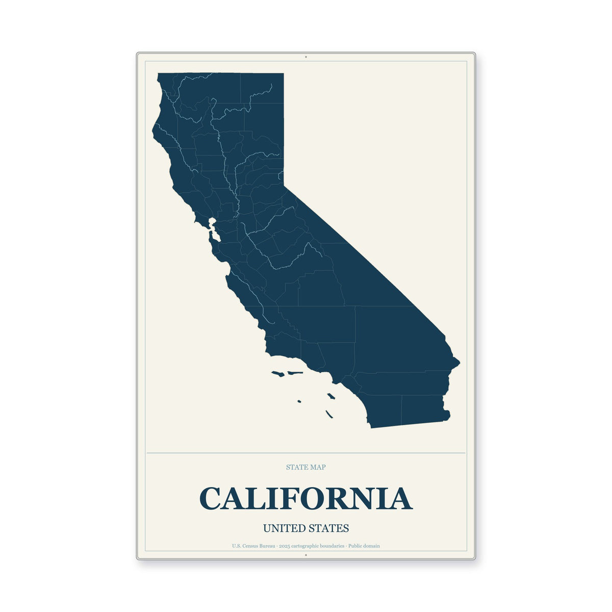 California state map aluminum sign in Coastal Cutout style