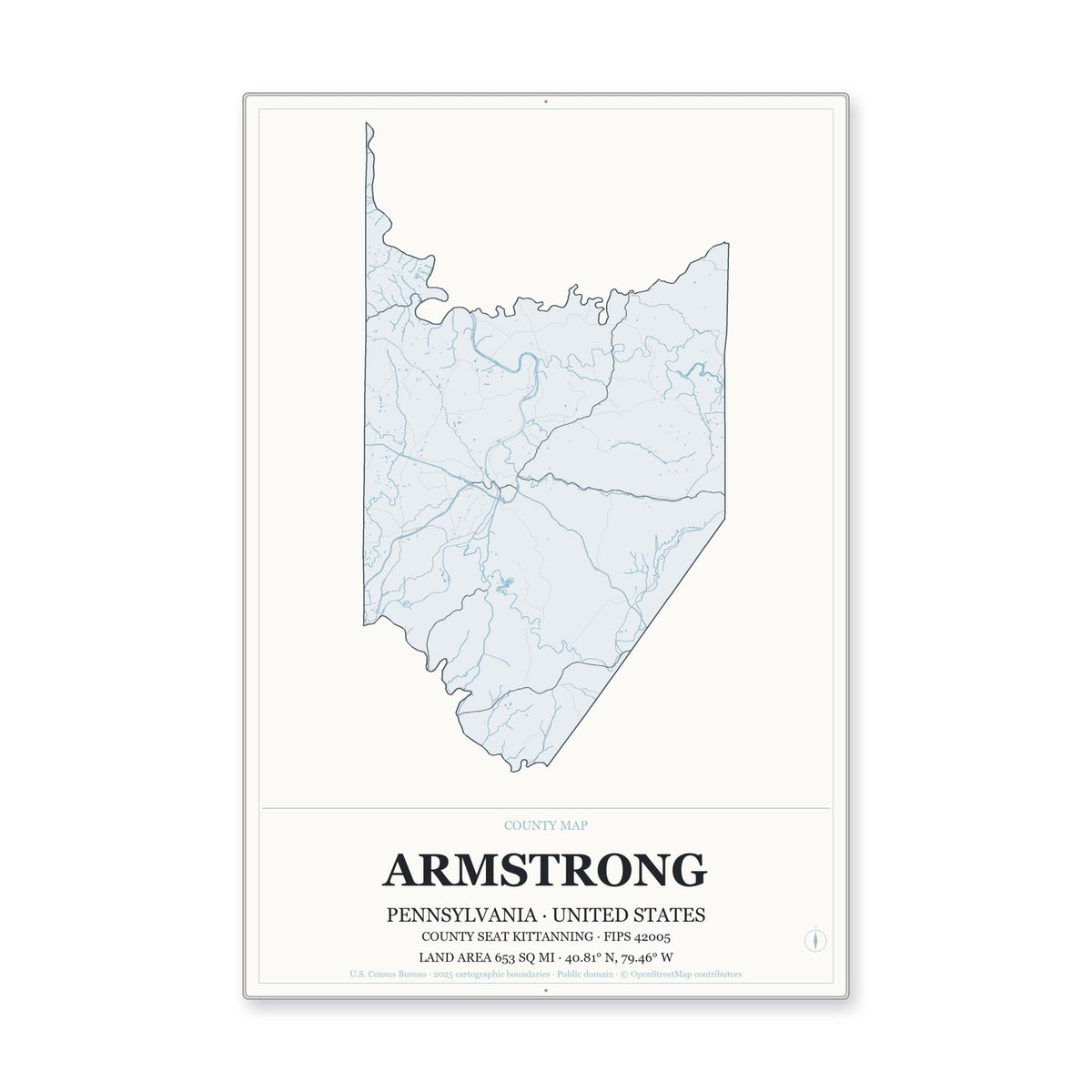 Armstrong County, Pennsylvania Map Aluminum Sign in Gallery Air style