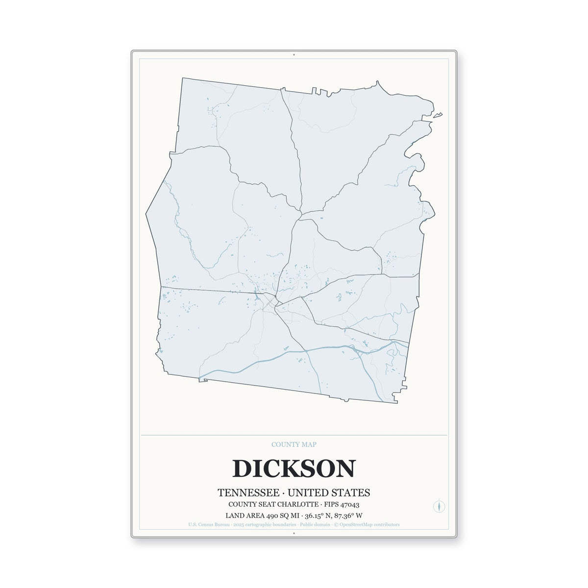 Dickson County, Tennessee Map Aluminum Sign in Gallery Air style