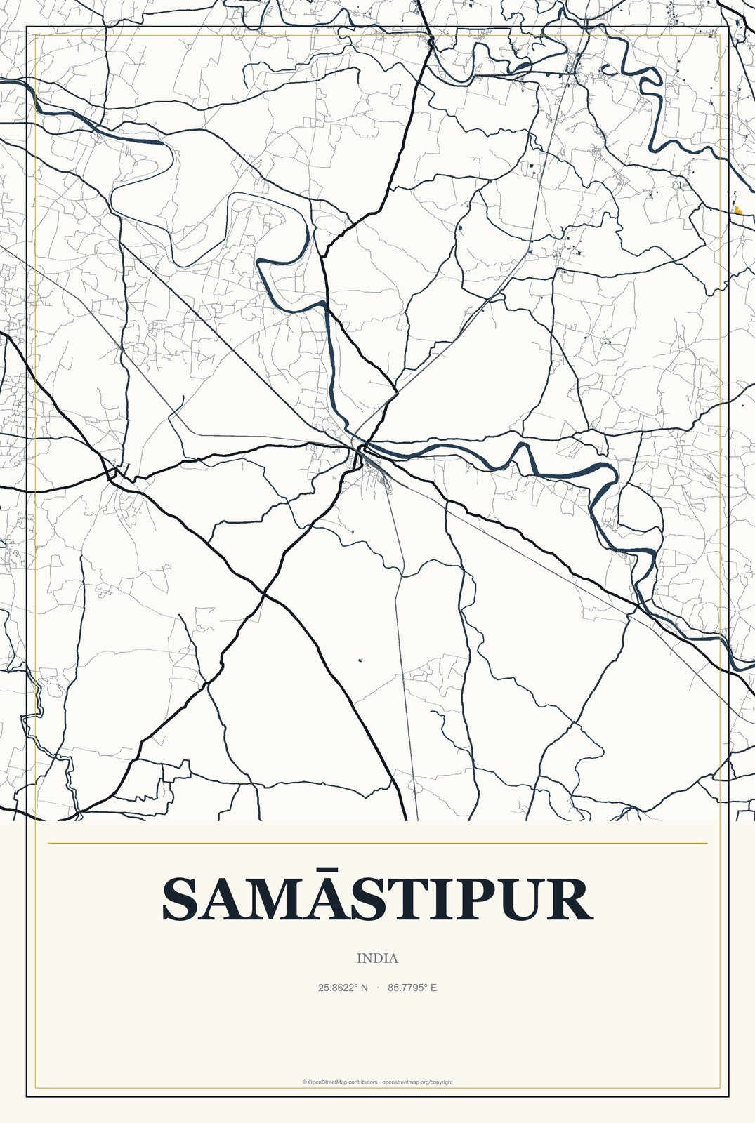 Samāstipur, India City Map Aluminum Sign in Citrine Modern style