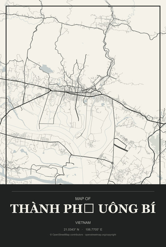 Thành Phố Uông Bí, Vietnam City Map Aluminum Sign in Museum Plaque style