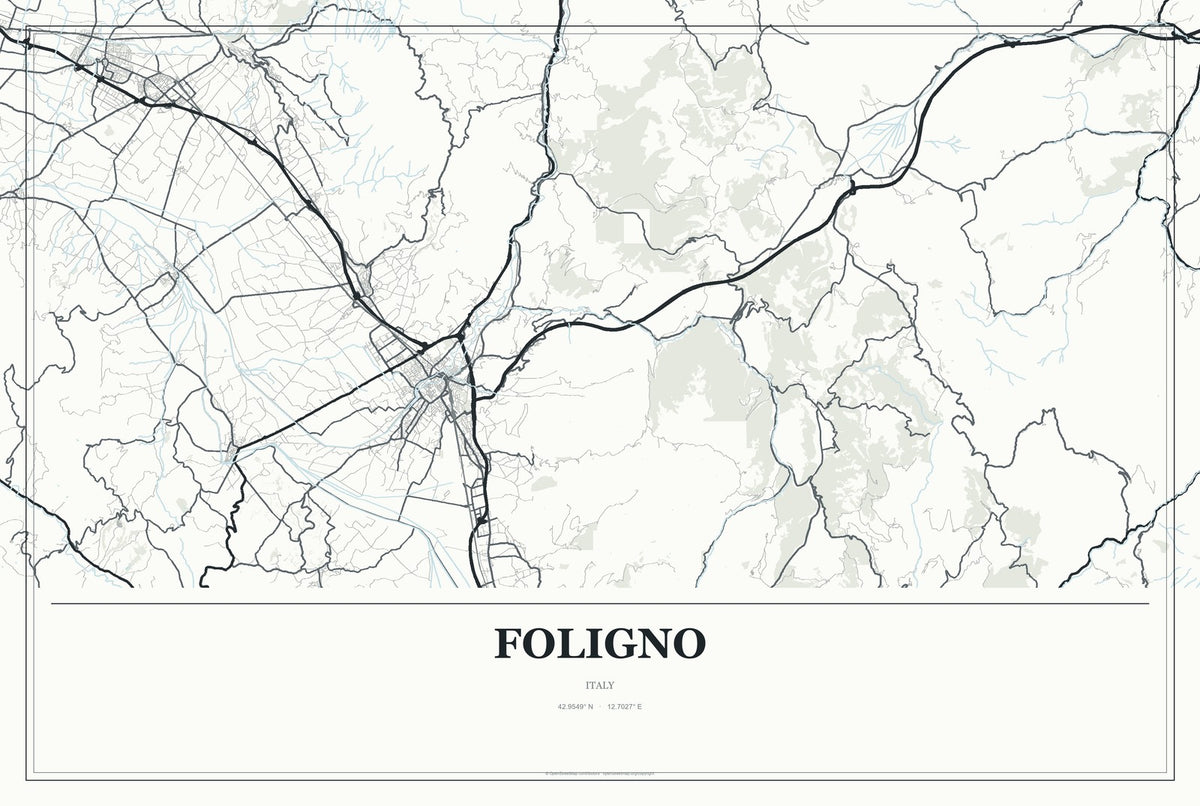 Foligno, Italy City Map Aluminum Sign in Gallery Air style