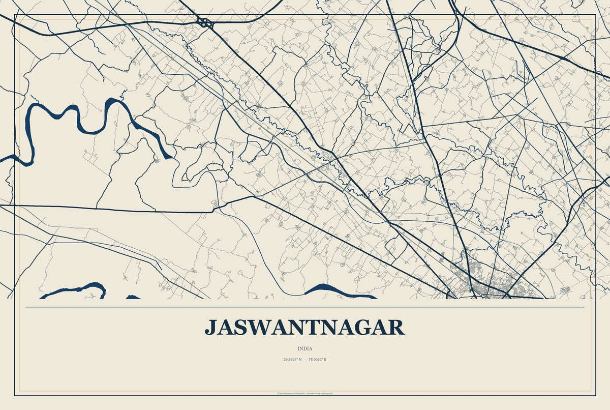 Jaswantnagar, India City Map Aluminum Sign in Coastal Cutout style