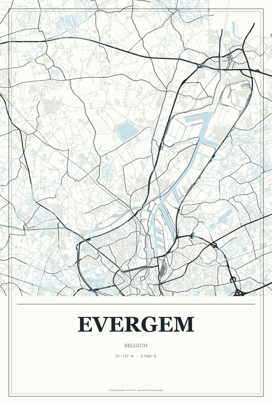Evergem, Belgium City Map Aluminum Sign in Gallery Air style