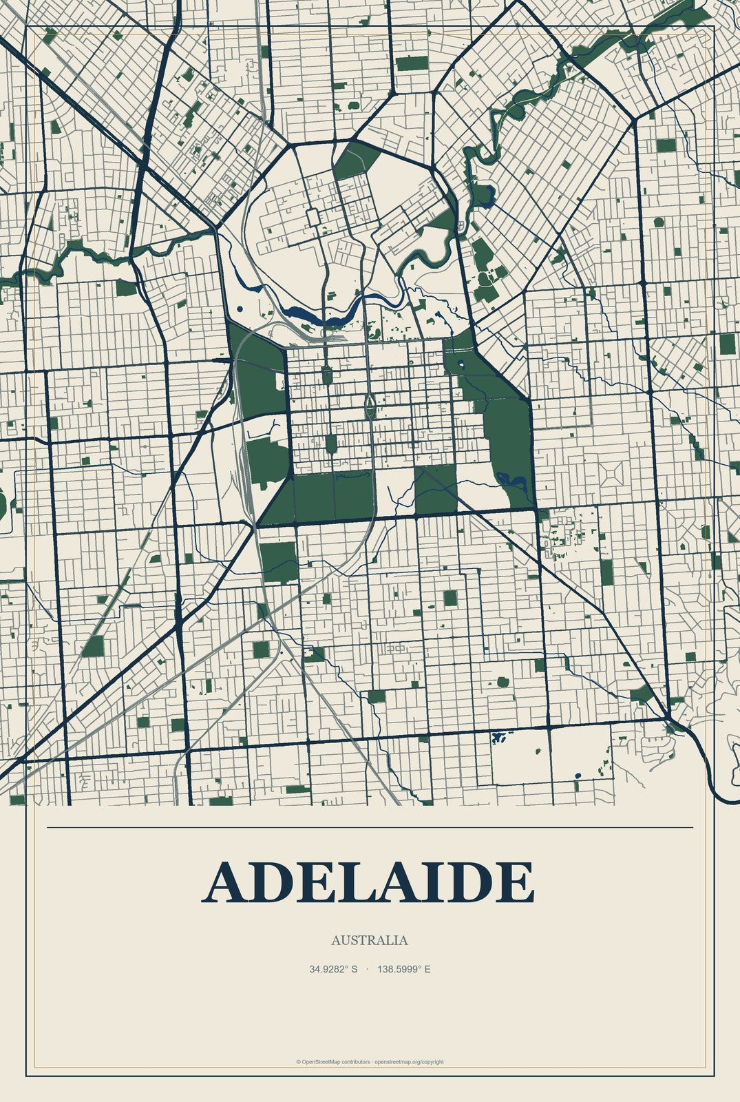 Adelaide, Australia City Map Aluminum Sign in Coastal Cutout style