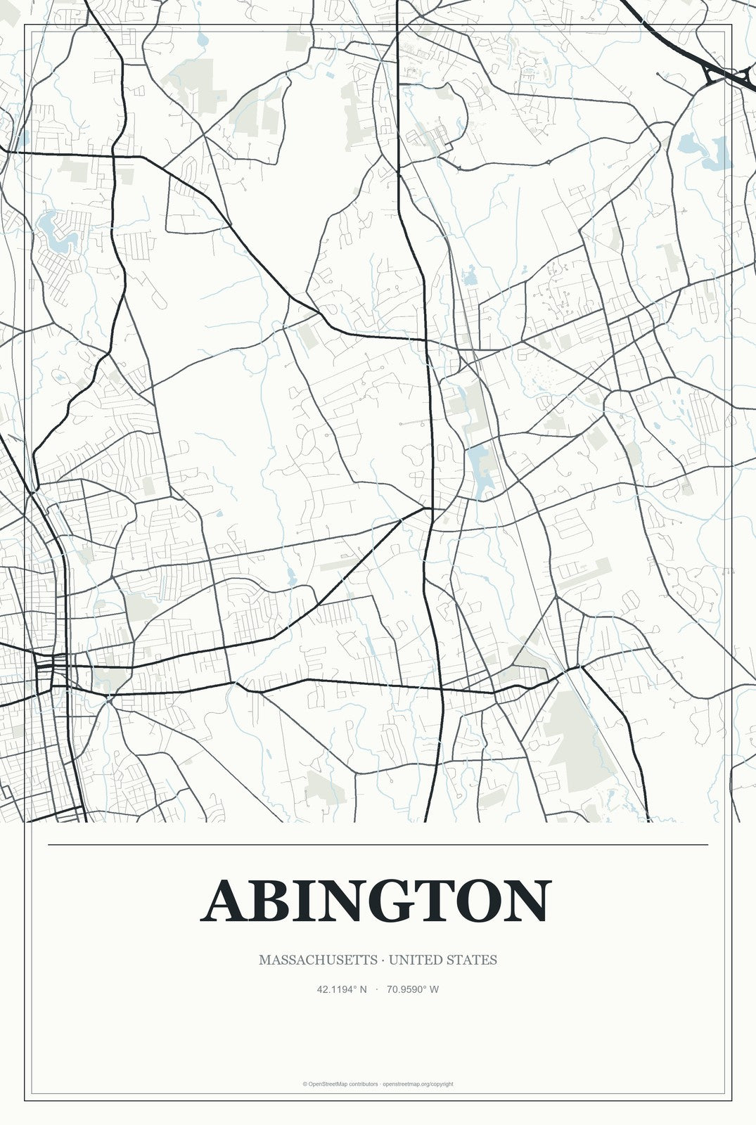 Abington, Massachusetts City Map Aluminum Sign in Gallery Air style