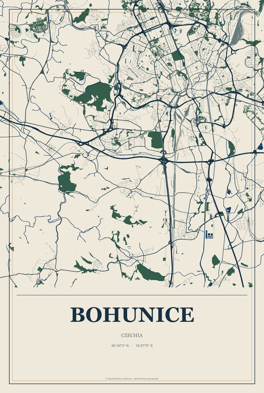 Bohunice, Czechia City Map Aluminum Sign in Coastal Cutout style