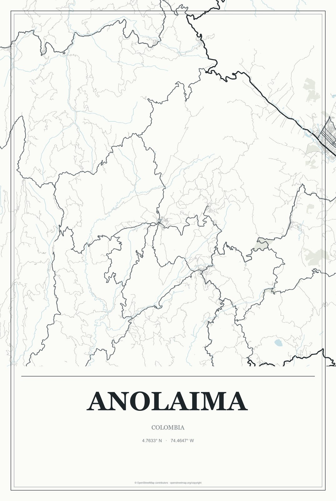 Anolaima, Colombia City Map Aluminum Sign in Gallery Air style