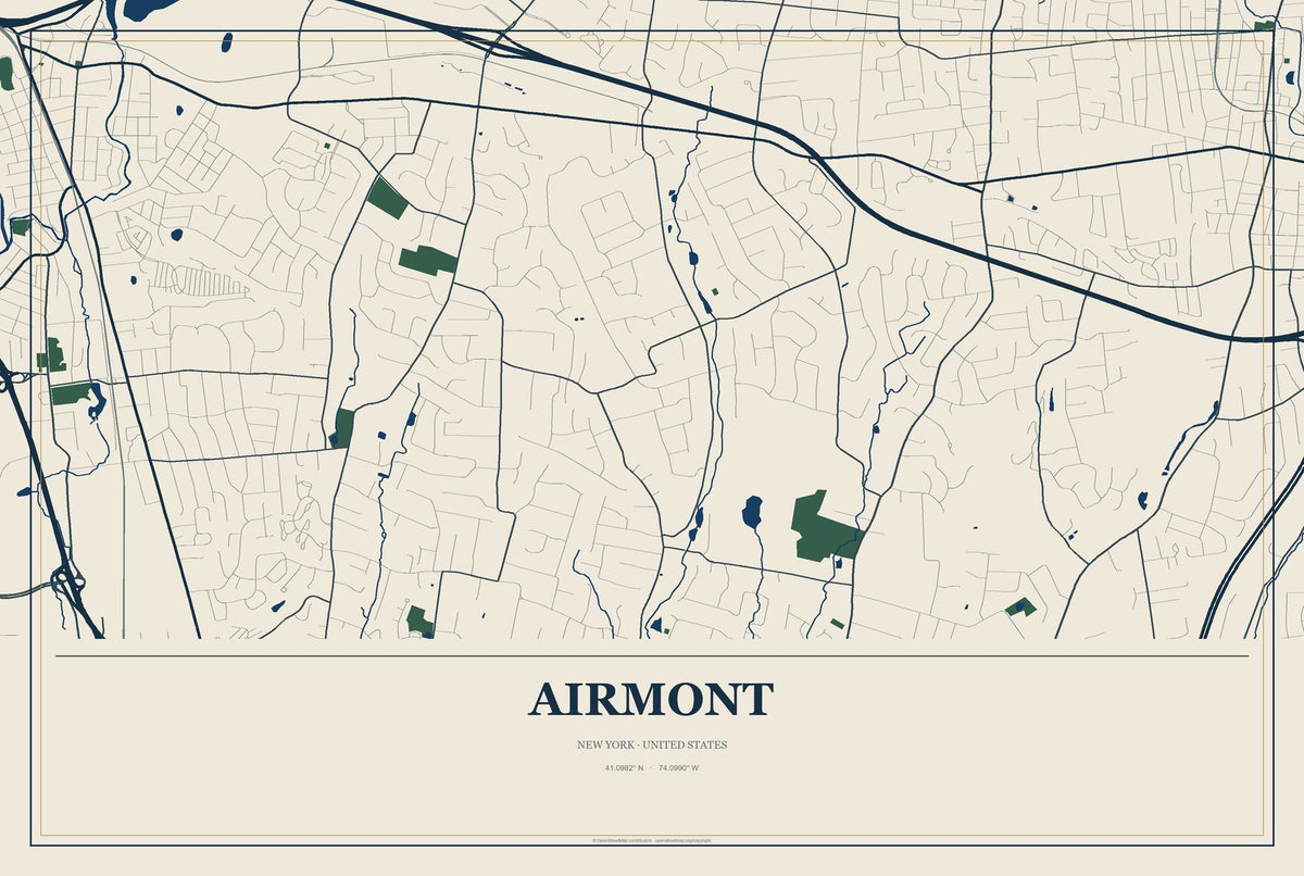 Airmont, New York City Map Aluminum Sign in Coastal Cutout style