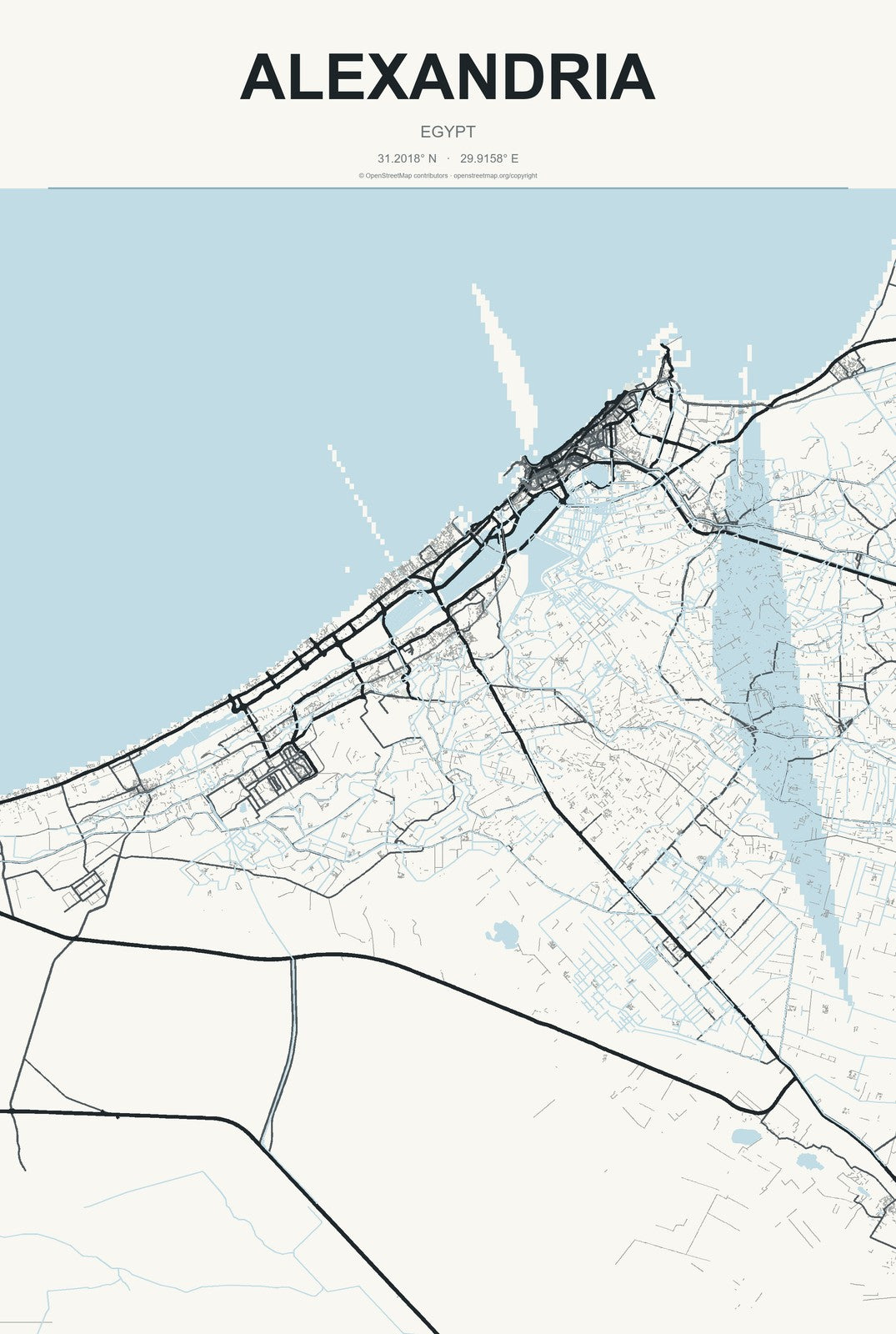 Alexandria, Egypt City Map Aluminum Sign in Headline Atlas style