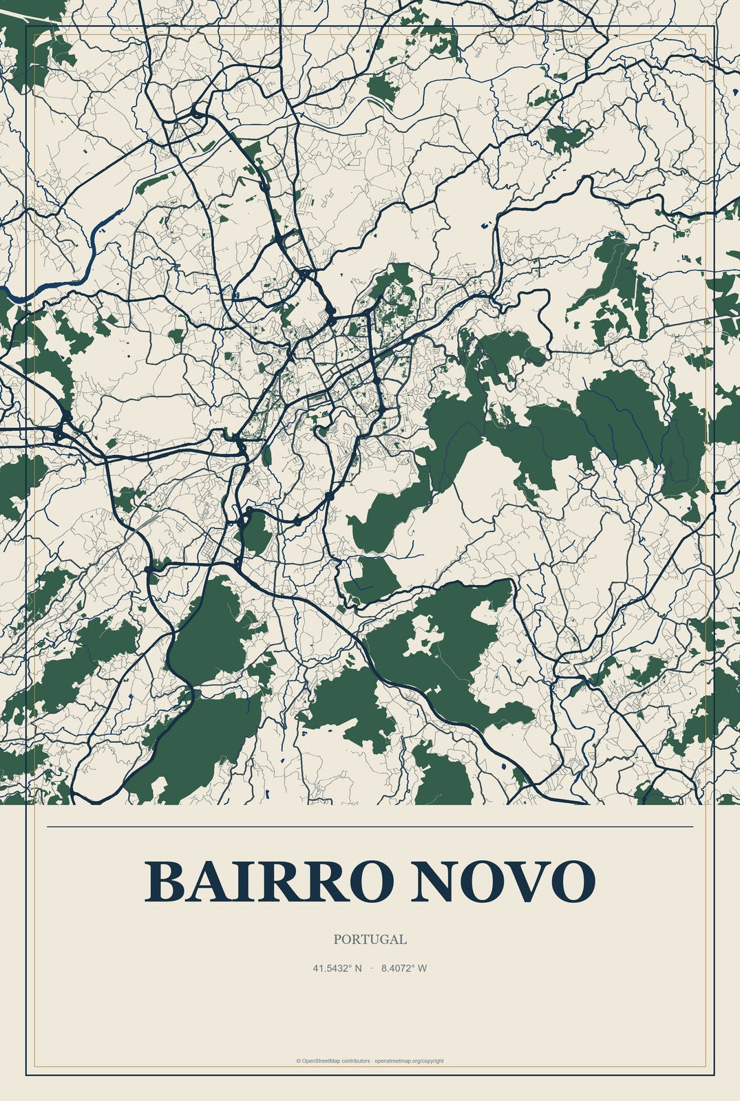 Bairro Novo, Portugal City Map Aluminum Sign in Coastal Cutout style