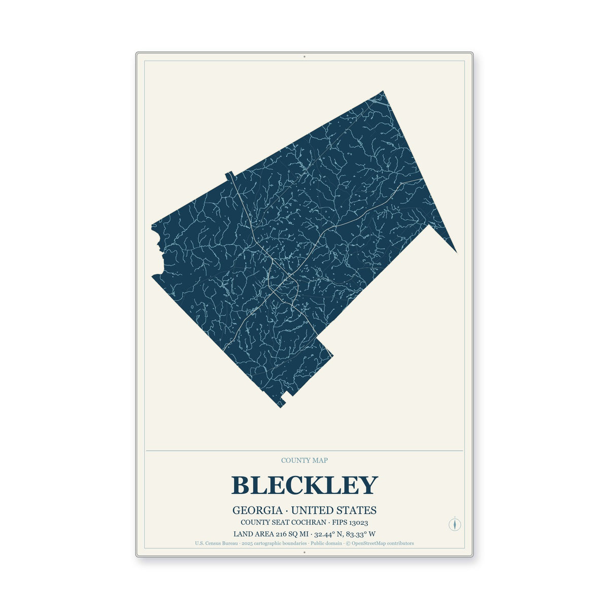 Bleckley County, Georgia Map Aluminum Sign in Coastal Cutout style
