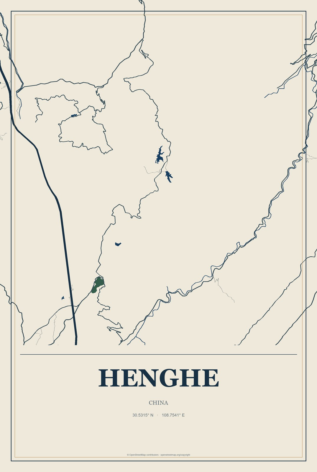 Henghe, China City Map Aluminum Sign in Coastal Cutout style