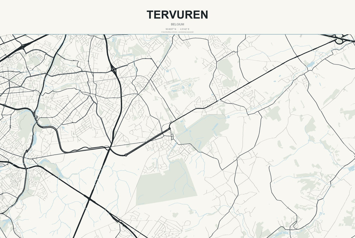 Tervuren, Belgium City Map Aluminum Sign in Headline Atlas style