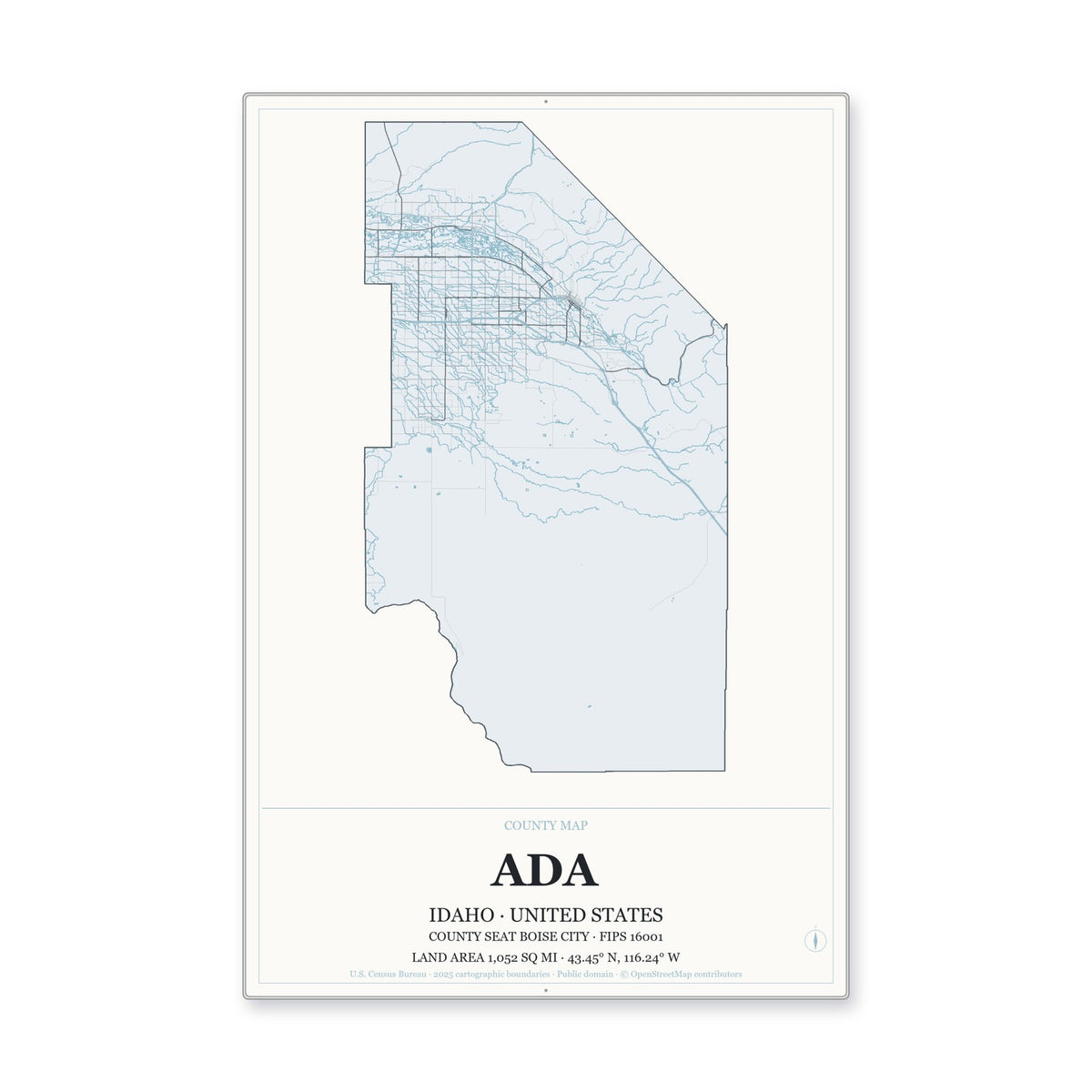 Ada County, Idaho Map Aluminum Sign in Gallery Air style
