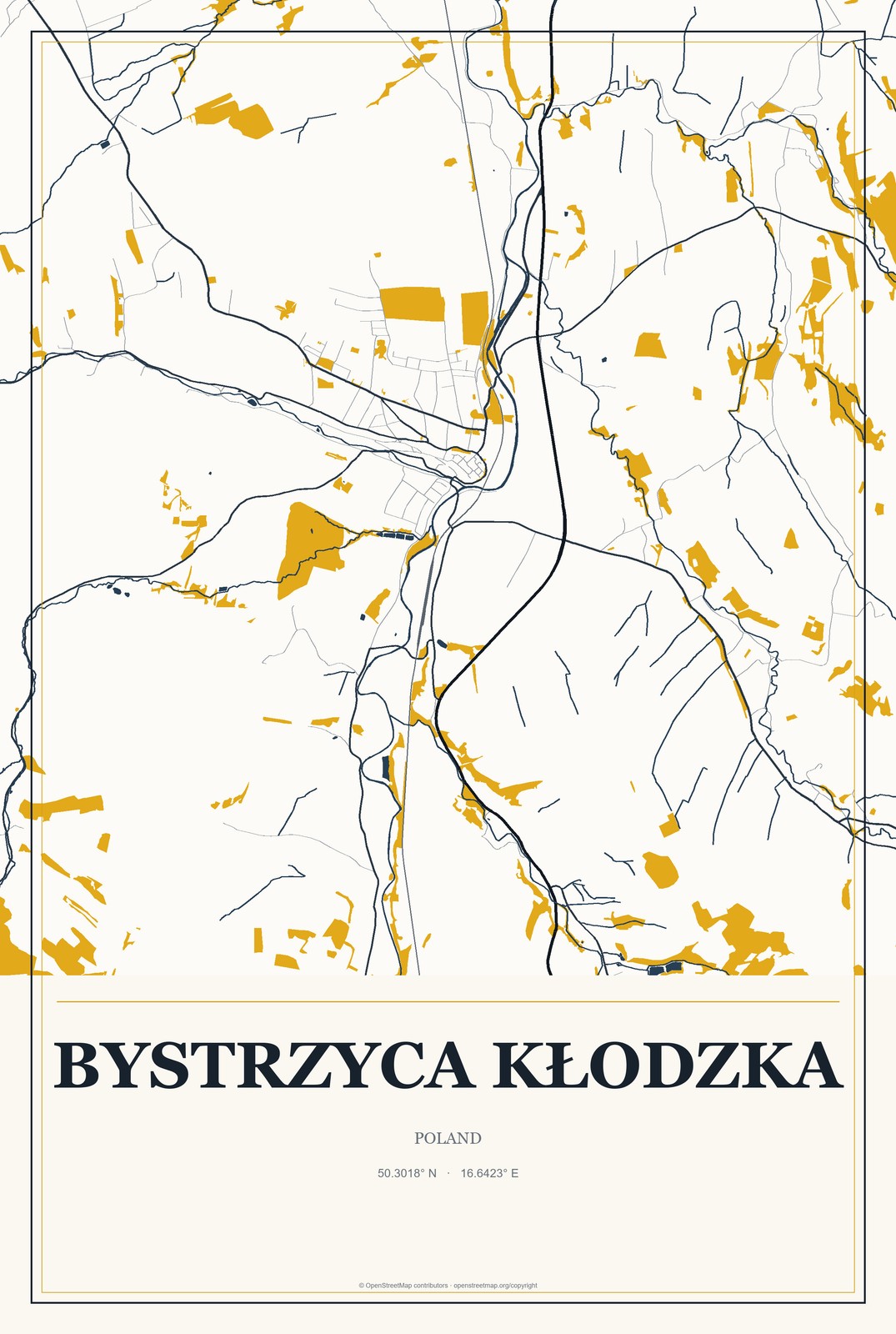 Bystrzyca Kłodzka, Poland City Map Aluminum Sign in Citrine Modern style
