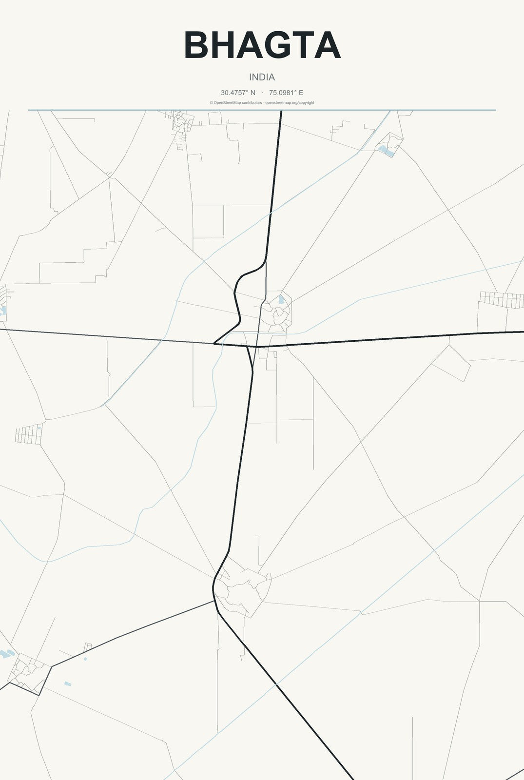 Bhagta, India City Map Aluminum Sign in Headline Atlas style
