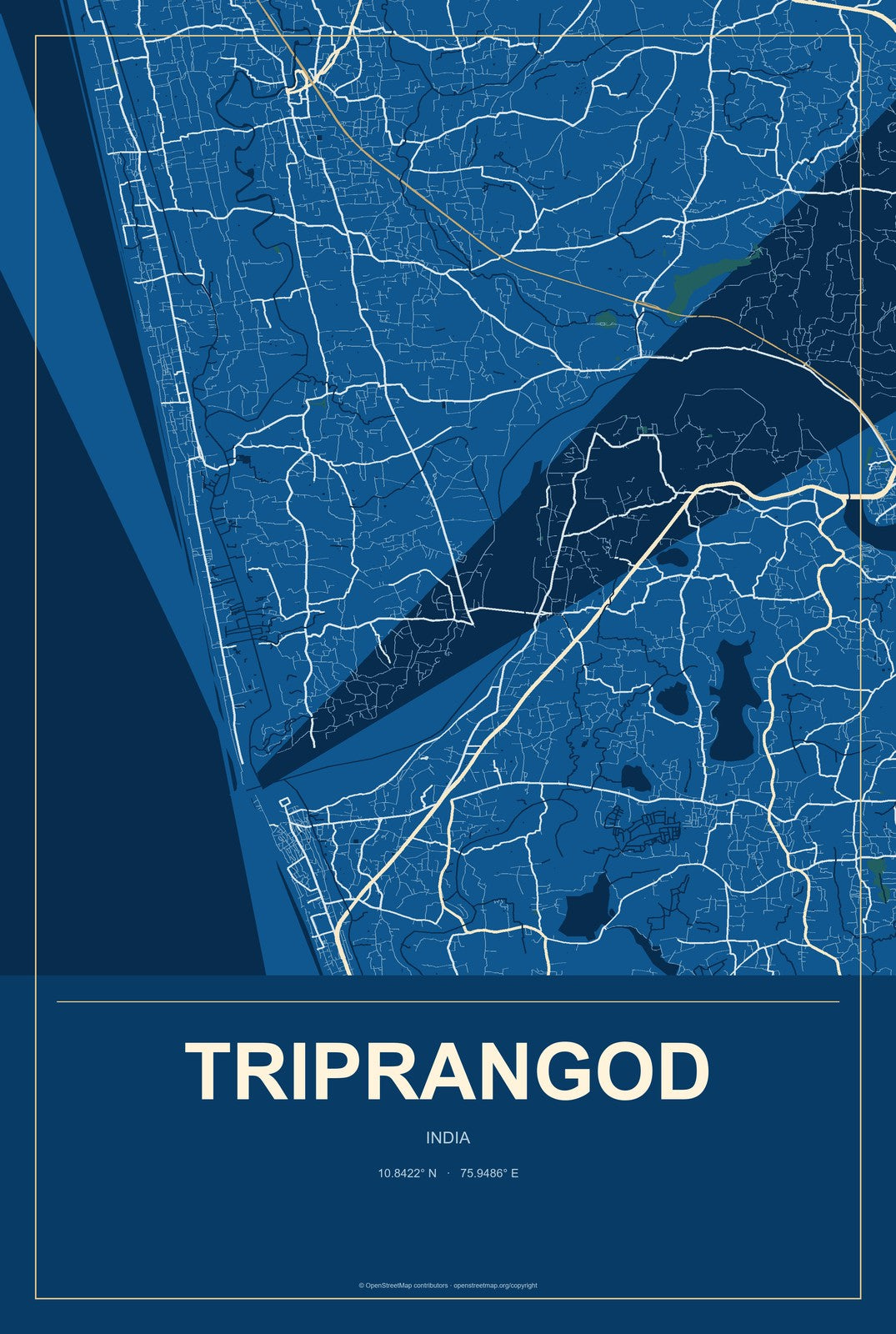 Triprangod, India City Map Aluminum Sign in Harbor Cobalt style