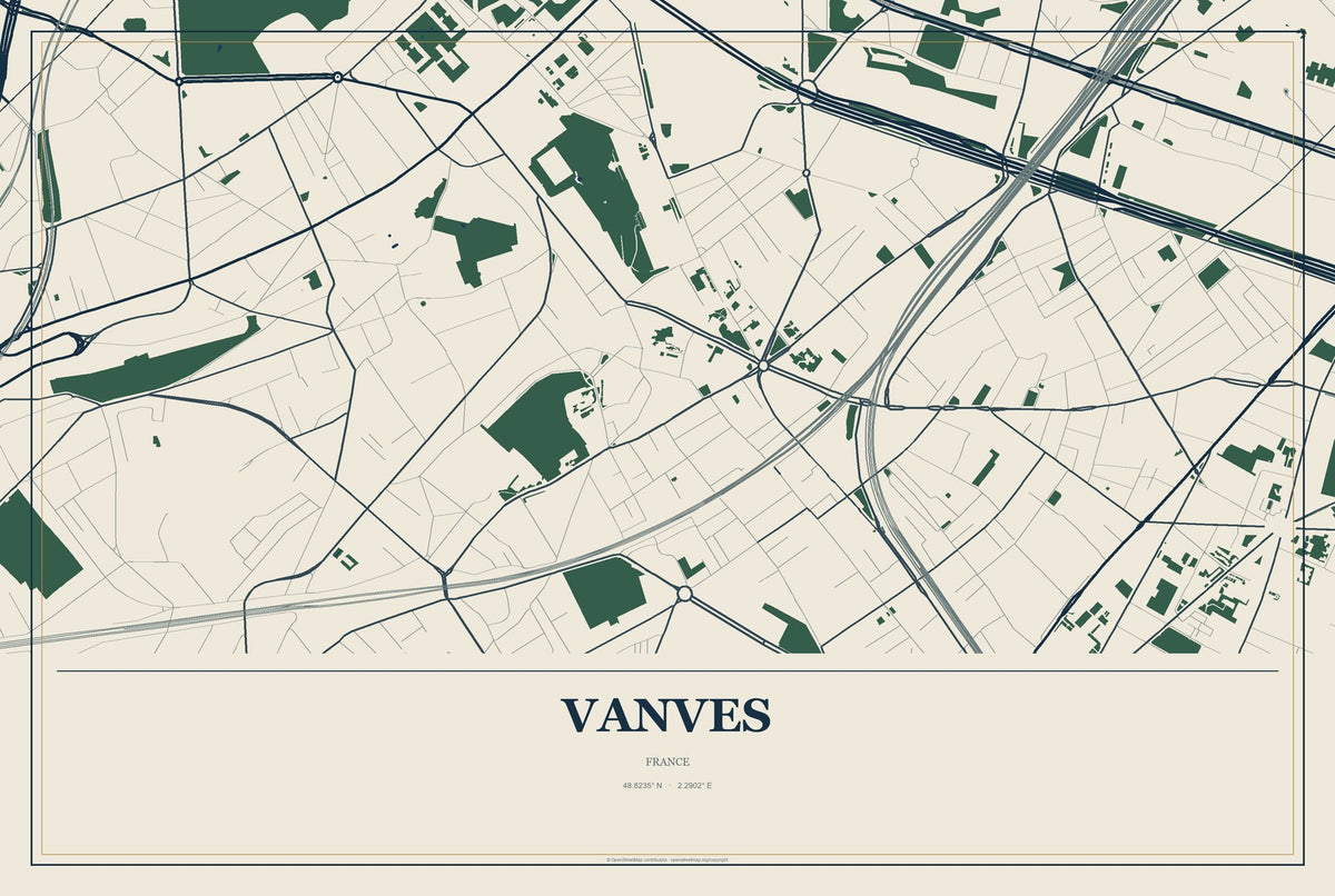 Vanves, France City Map Aluminum Sign in Coastal Cutout style