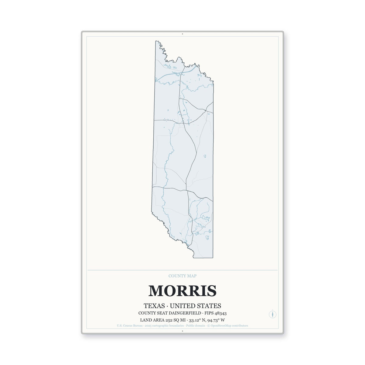 Morris County, Texas Map Aluminum Sign in Gallery Air style