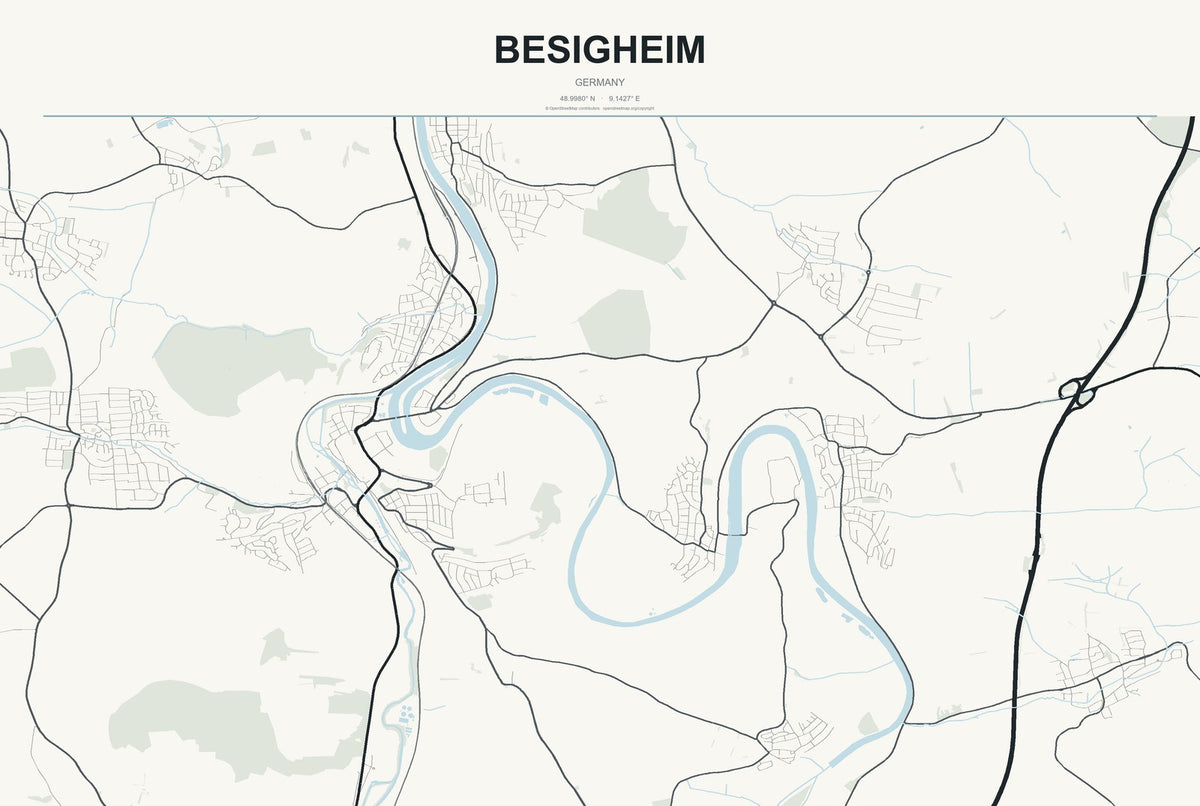 Besigheim, Germany City Map Aluminum Sign in Headline Atlas style