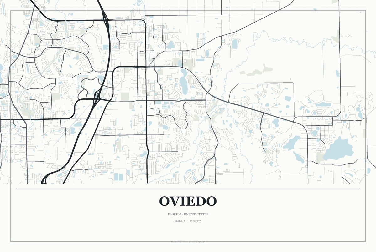 Oviedo, Florida City Map Aluminum Sign in Gallery Air style