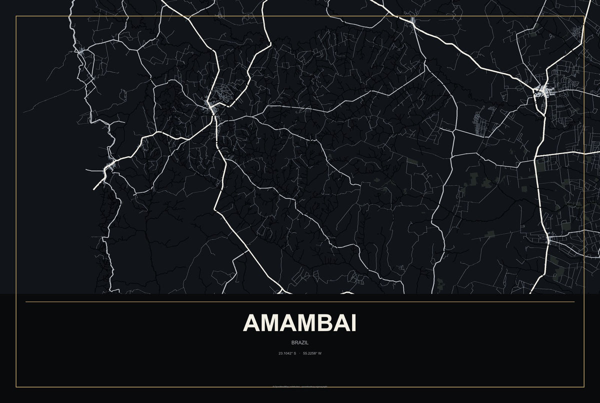 Amambai, Brazil City Map Aluminum Sign in Metropolitan Noir style
