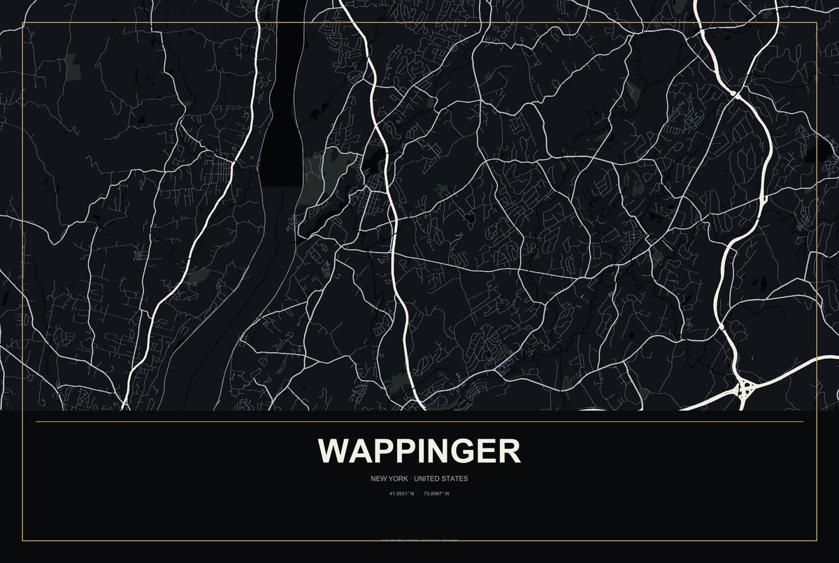 Wappinger, New York City Map Aluminum Sign in Metropolitan Noir style