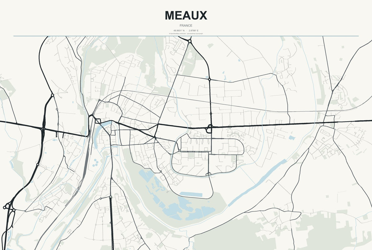 Meaux, France City Map Aluminum Sign in Headline Atlas style