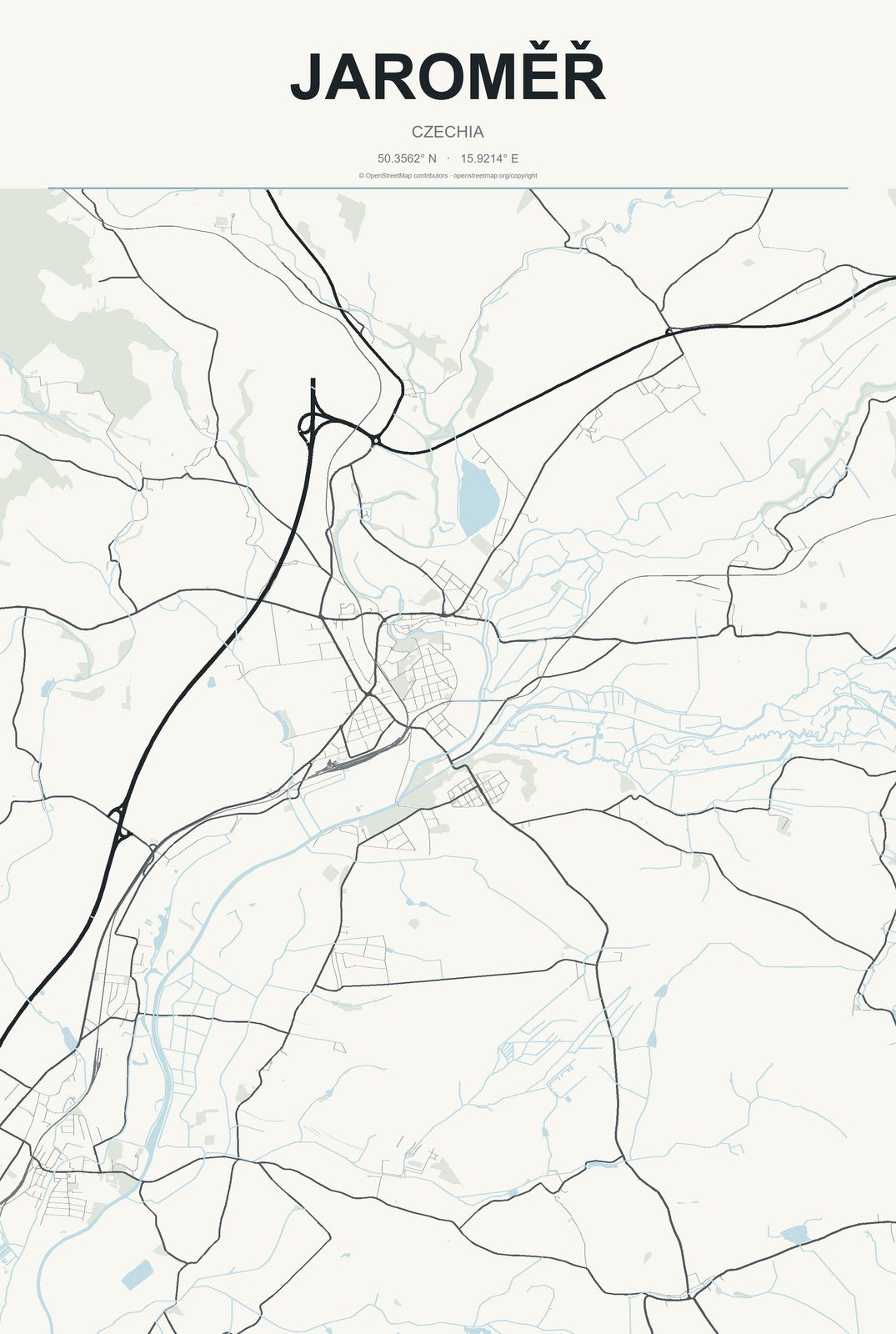 Jaroměř, Czechia City Map Aluminum Sign in Headline Atlas style