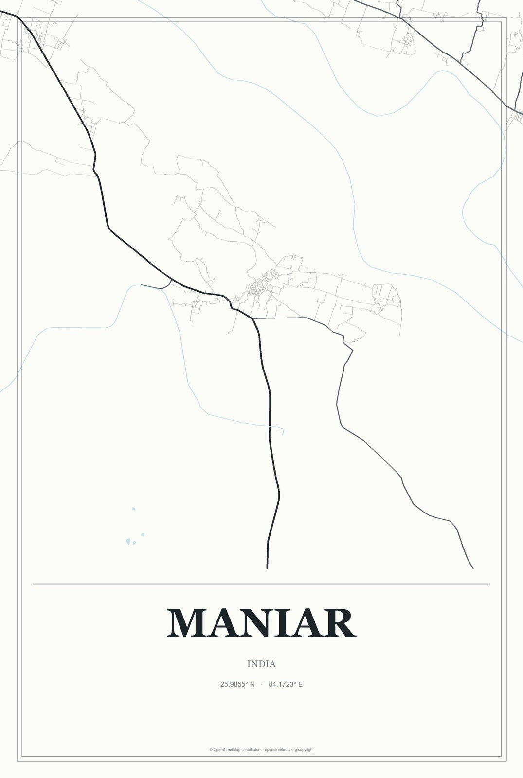 Maniar, India City Map Aluminum Sign in Gallery Air style