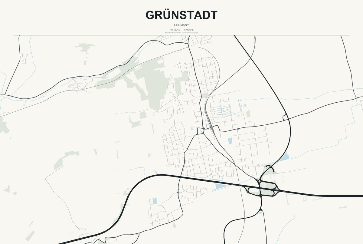 Grünstadt, Germany City Map Aluminum Sign in Headline Atlas style