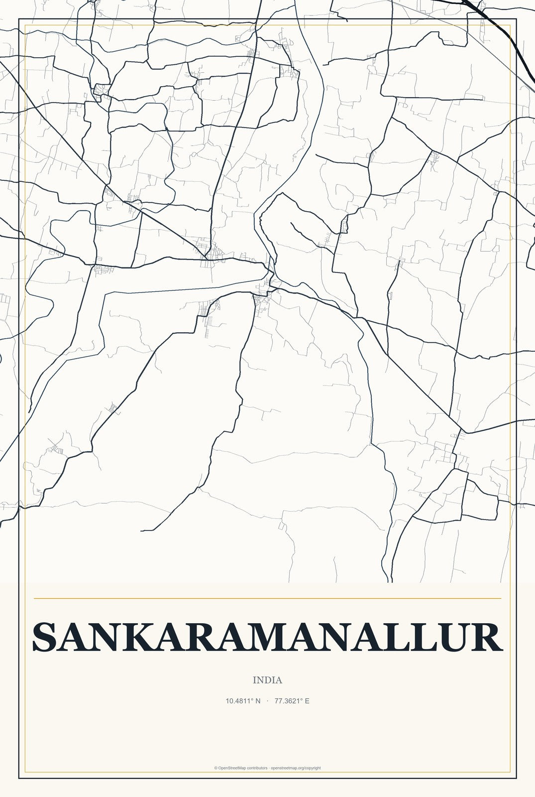 Sankaramanallur, India City Map Aluminum Sign in Citrine Modern style