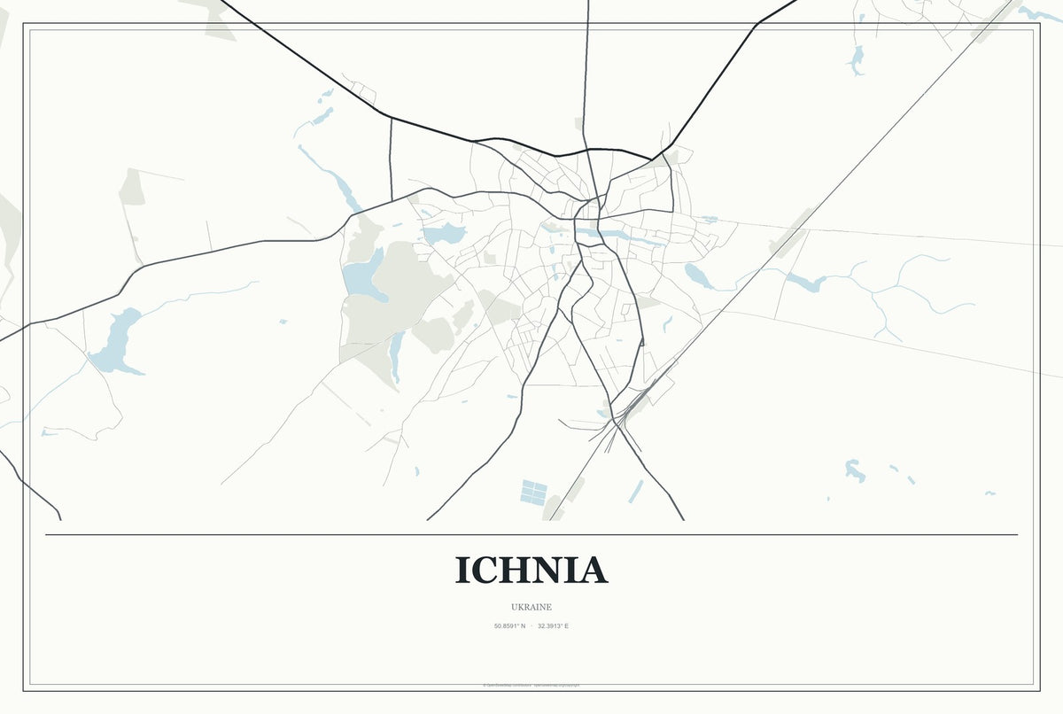 Ichnia, Ukraine City Map Aluminum Sign in Gallery Air style